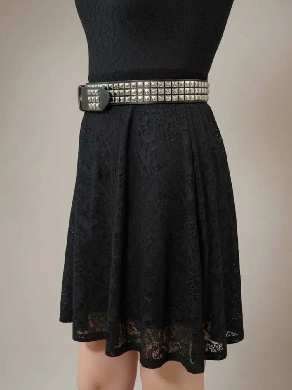 Black Silver Studded Pyramid Statement Belt NWT